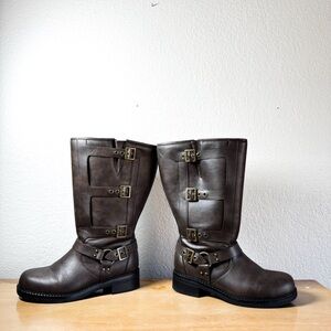 Torrid Brown Moto Boots 9WW Double Wide Buckle Zip
